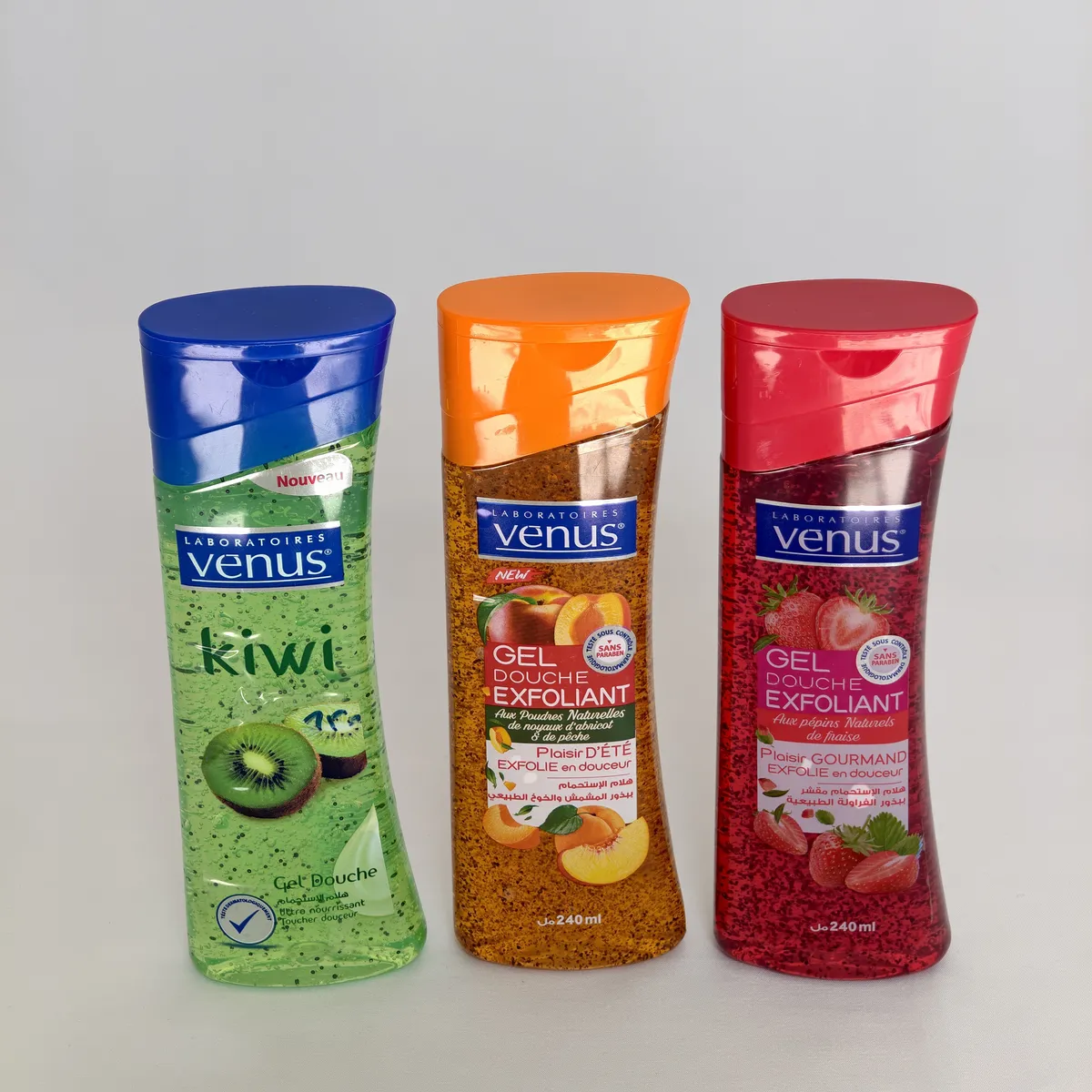 Lot 3 Gels Douche Vénus Algérie Neufs - Kiwi, Pêche / Abricot, Fraise